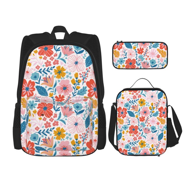 Balery Floral Ditsy Mochila escolar 3 en 1 para niños: mochila resistente con lonchera térmica y estuche para lápices. Mochila escolar para niños y niñas.