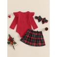 thumbnail image 3 of Bagilaanoe 3Pcs Newborn Baby Girls Christmas Clothes Long Sleeve Romper Tops + Plaid  Skirt + Headband 3M 6M 9M 12M 18M Infant Casual Skirt Set, 3 of 6