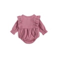 thumbnail image 3 of TSEXIEFOOFU Infant Baby Girl Romper Vintage Corduroy Bodysuit Ruffle Long Sleeve Solid Jumpsuit Newborn Fall Outfit Clothes, 3 of 7