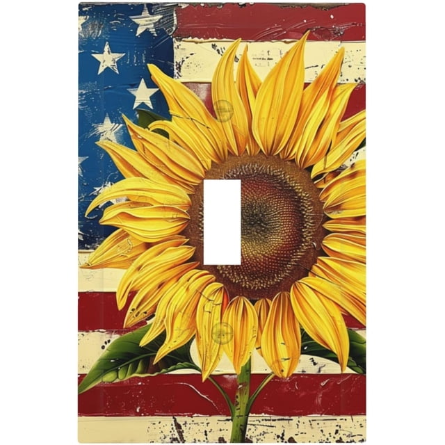 Neukim Decorator Switch Cover 1 Gang Single Toggle Retro Sunflower Usa Flag Wall Plate Outlet Switch Covers Light Switch Cover Receptacle Cover