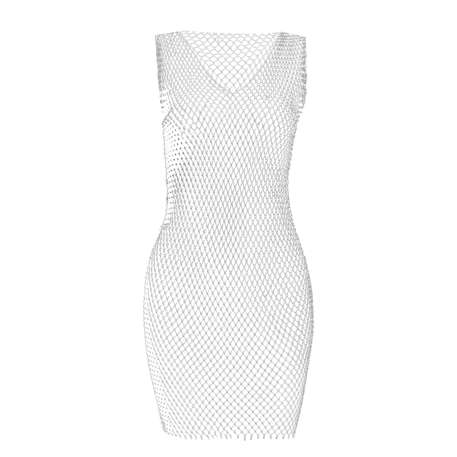 TOOYOU Womens Swimsuit Cover Up Rhinestone Mesh Dress Rhinestone
