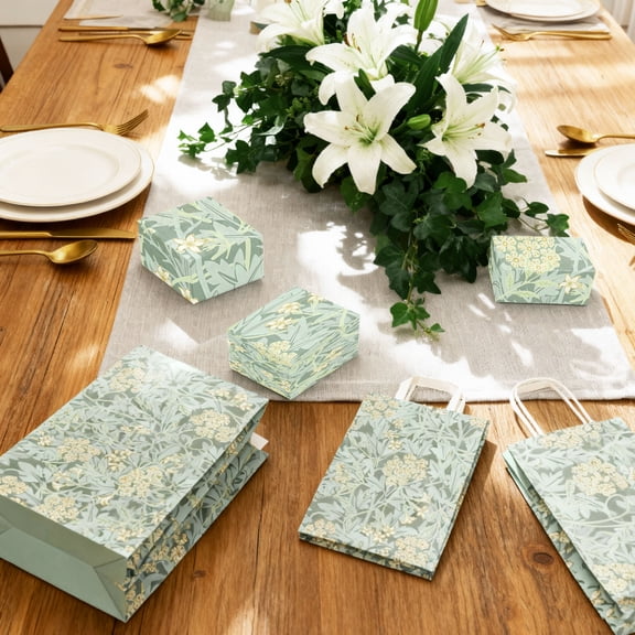 Vintage Floral Green Tissue Paper - Natural Retro Party Decor & Gift Wrapping Supplies