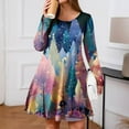 thumbnail image 5 of Christmas Dresses for Women Plus Size Women's Gradient Print Casual Spring/Autumn Pocket Round Neck Long Sleeve Dress with Vintage Christmas Print for Holiday Wear,Blue,2XL, 5 of 6