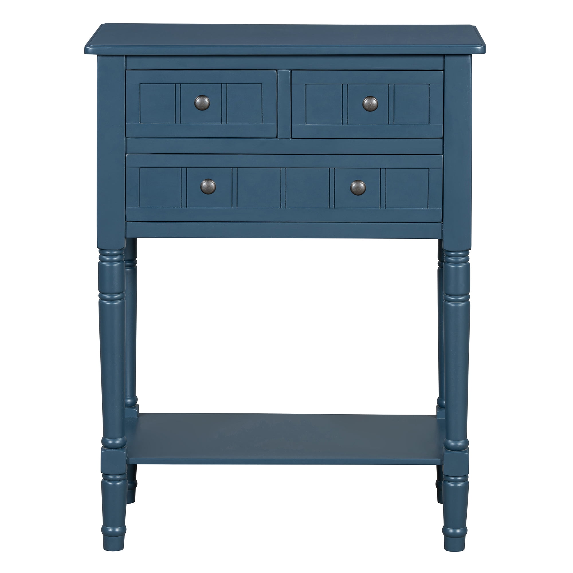 Euroco 23.7" Farmhouse Console Table with 3 Drawers, Narrow Sofa Table, Wood Entryway Table with Bottom Shelf for Living Room, Foyer,Navy