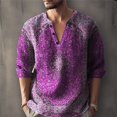 thumbnail image 4 of Bohemian Retro Floral Shirts for Men, Split V Neck Three Quarter Sleeve Printed Tops, Soft Loose Fabric for Travel Camping and Street Style Outfits Purple XXXXXXL, 4 of 5