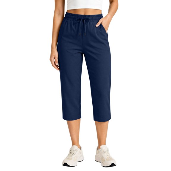 Guluxicc Womens Cropped Pants with Pockets Elastic Waist Drawstring Straight Leg Capris for Summer Casual Outfits