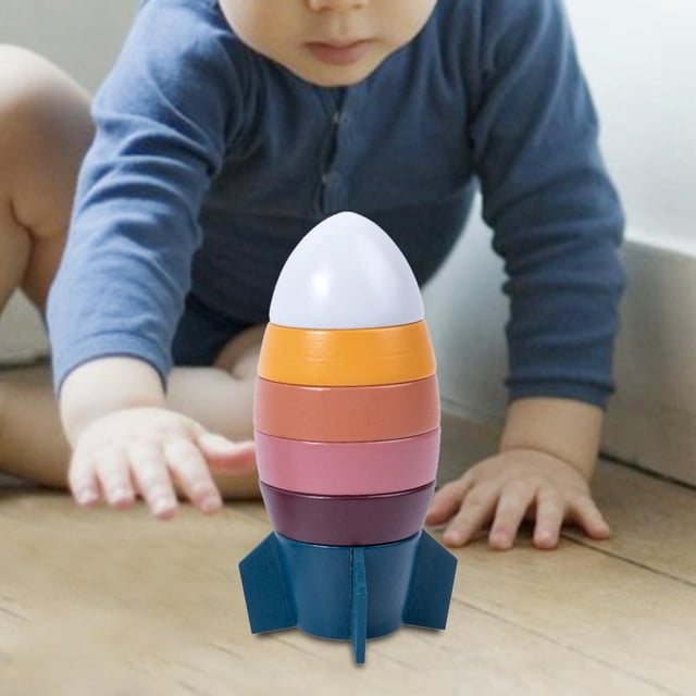 Juguetes creativos para en forma de cohete, bloques de clasificación para , juguetes de aprendizaje para pequeños, ayudas Marrón CUTICAT Torre de apilamiento