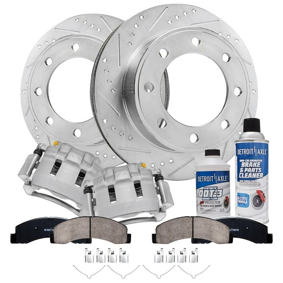 Detroit Axle - 4WD Front Brake Kit for Ford 2000-2005 Excursion 1999-2004 F-250 F-350 Super Duty Drilled Slotted Brake Rotors Brake Calipers w/Brackets Ceramic Brakes Pads 2001 2002 2003 Replacement