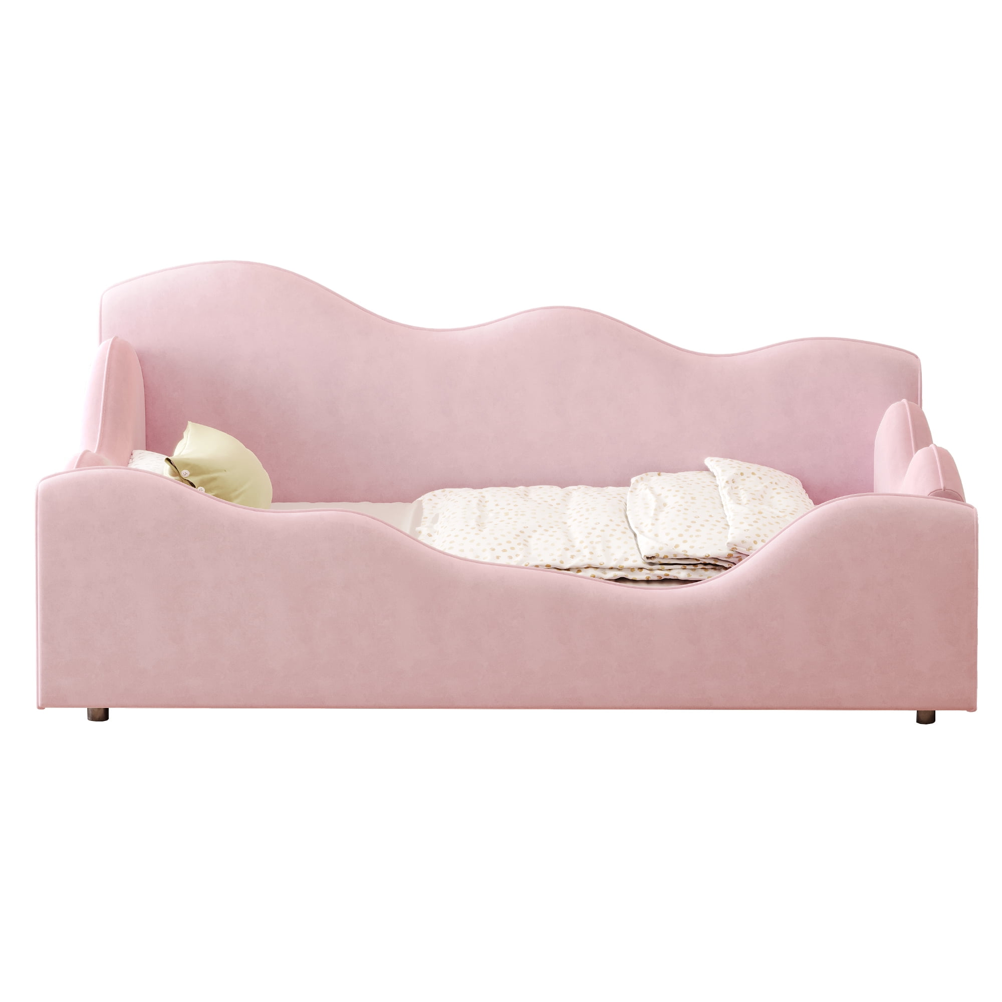 Euroco Upholstery Toddler Floor Bed with Guardrails, Pink