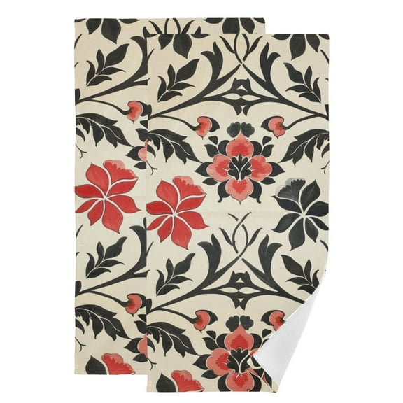 Vintage Florals Leaves Pattern Hand Towel Absorbent Bath Towels for Bathroom Sports Gym 28" x 14" Set of 2