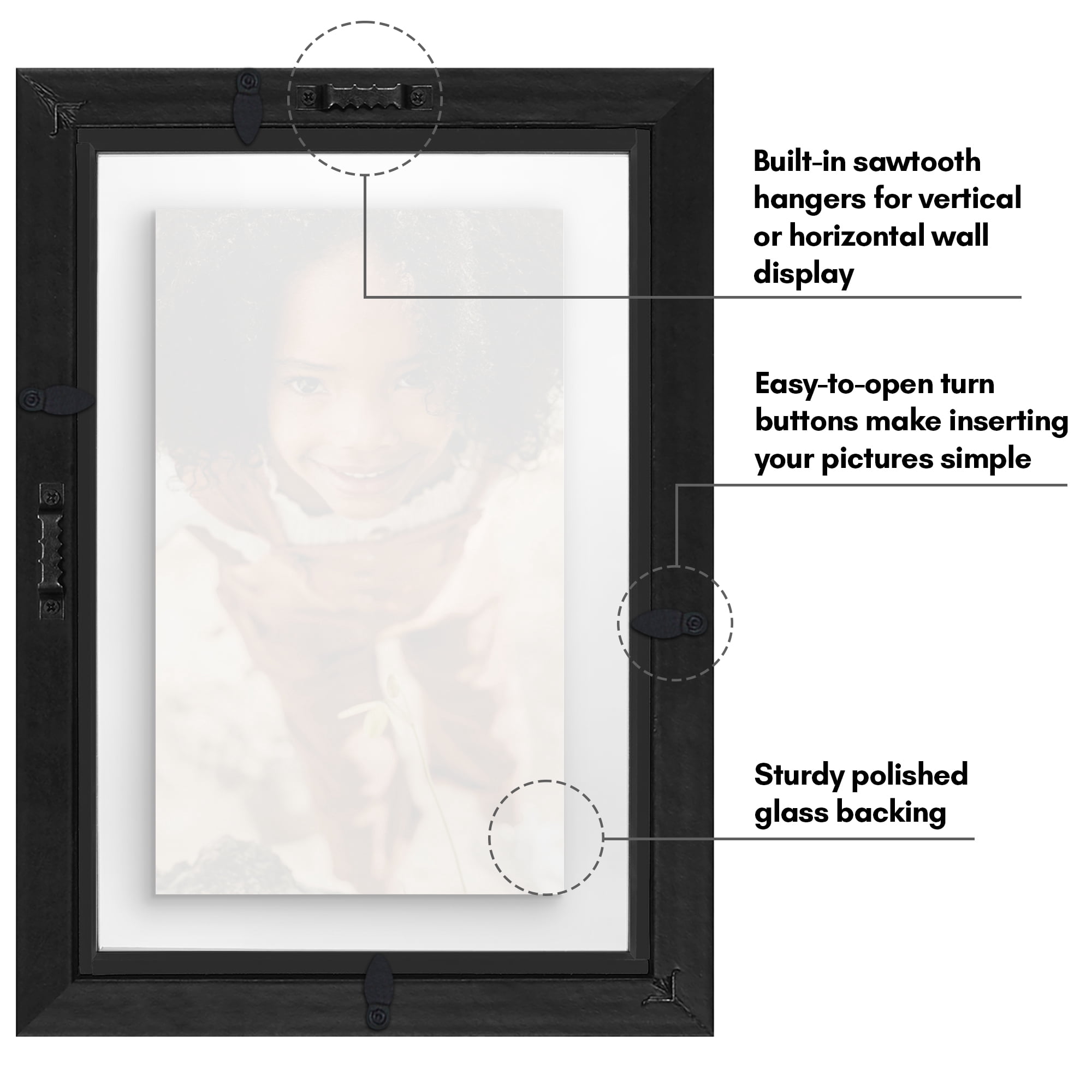 Americanflat 5x7 Picture Frame Floating Polished Crystal Clear Glass with 3x5 Mat Display Photo Signature Float - Black