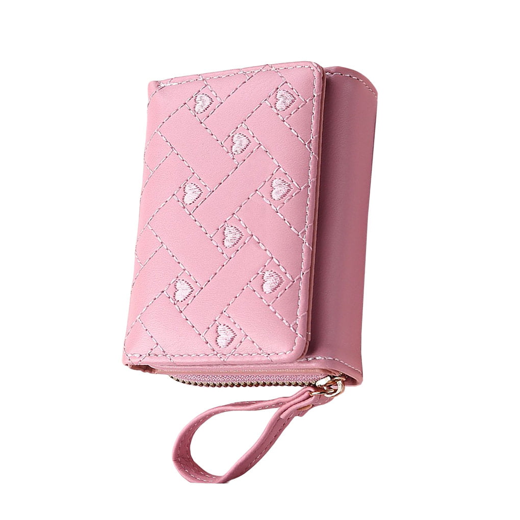 Gubintu’s Multi-functional Genuine Leather Trifold Keychain Wallets Pink