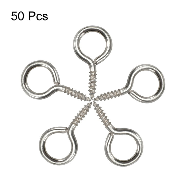 0.75 Small Screw Eye Hooks Self Tapping Screws Carbon Steel Screw-in  Hanger Eye-Shape Ring Hooks Sliver 50Pcs
