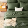 thumbnail image 2 of CozyLux Juego de edredón Queen Seersucker verde oliva, 7 piezas, cama en una bolsa, juego de edredón Queen con sábanas, juego de cama suave de lujo con edredón alternativo, fundas de almohada y fundas, 2 of 9