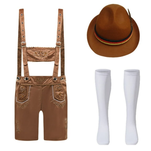 LIIPEE Men Outfits Adjustable Strap Suspenders Shorts Hat Socks Set Man Comfortable Holiday Party Vacation Outfits,Gold,Xl