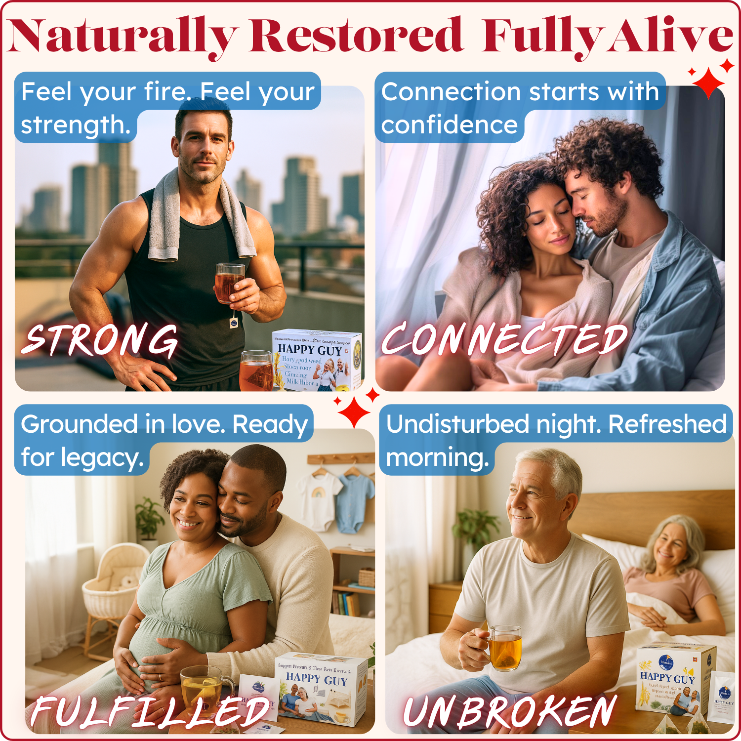 Dr. Lu’s Happy Guy Tea | 11-Flavor Corn Silk, Horny Goat Weed, Maca Root, Hibiscus Tea Blend for Men's Health | Promote Urination & Prostate Health | Improve Strength & Fertility