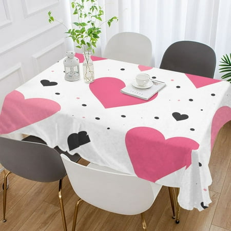 

ALAZA Hearts and Polka Dots Rectangle Tablecloth Tablecover Dinning Table Cloth 54 x72