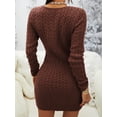 thumbnail image 3 of Women Zipper V-Neck Casual Slim Long Sleeve Solid Sweaters Knit Dress, 3 of 5