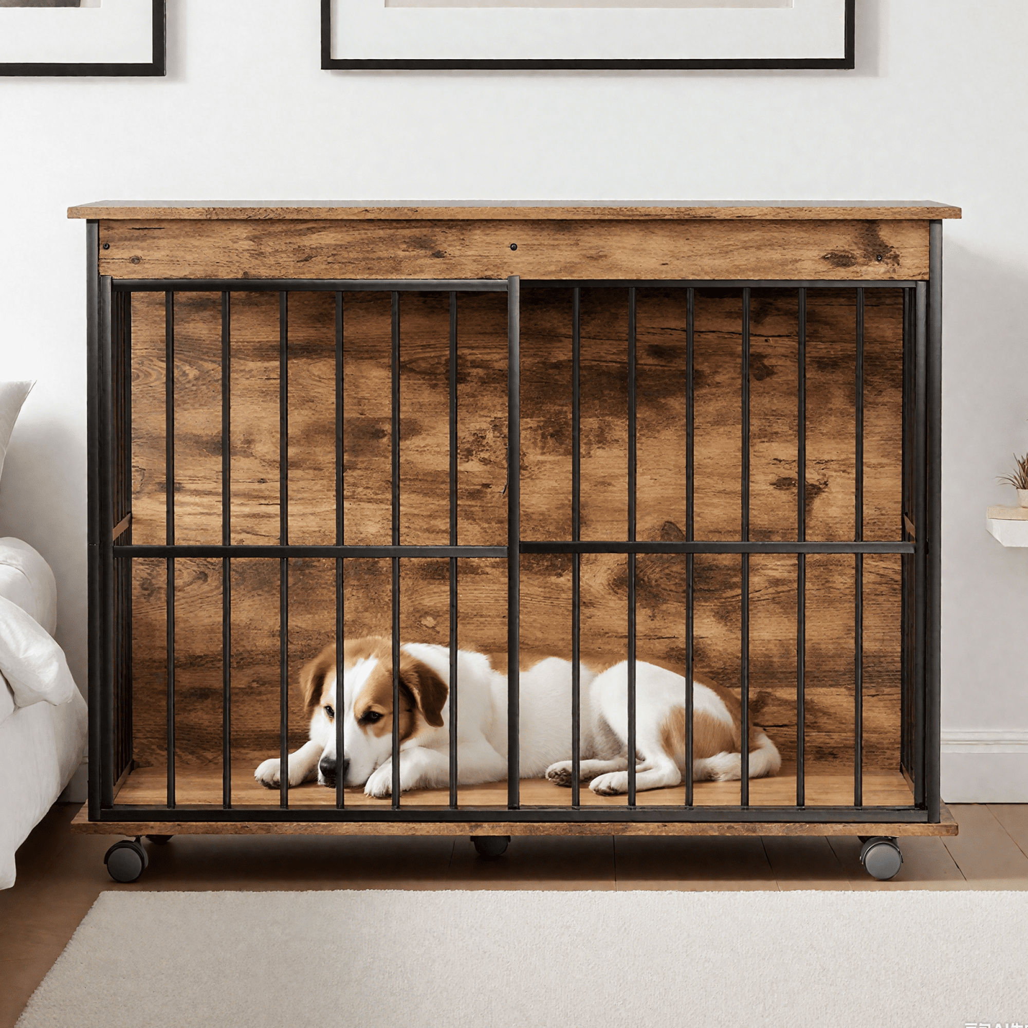 Leumius Dog Crate Furniture,Large-sized Dog Crate Wooden Dog Kennel Furniture for Medium to Large Dogs Walnut+Black