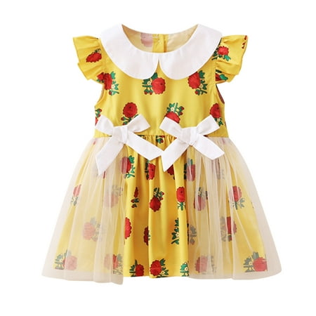 

Toddler Kids Girls Dresses Floral Rose Sleeveless Ruffle Sleeve Beach Dress Princess Clothes