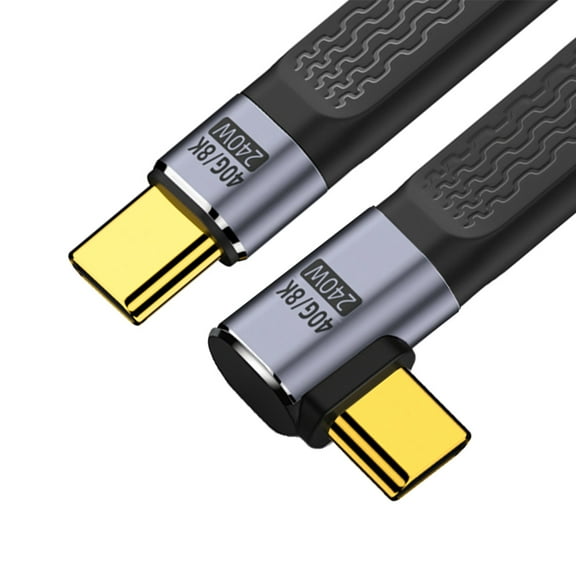 CY Right Angled 240W Type-C USB-C Male to Male USB4 40Gbps 100W 8K Flat Slim FPC Data Cable for Laptop Phone 13cm