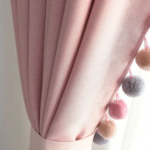 Hair Ball Tassel Pink Curtains for Living Room Blackout Cotton Linen Modern Girls Bedroom Window Drapes Custom Decor Luxury