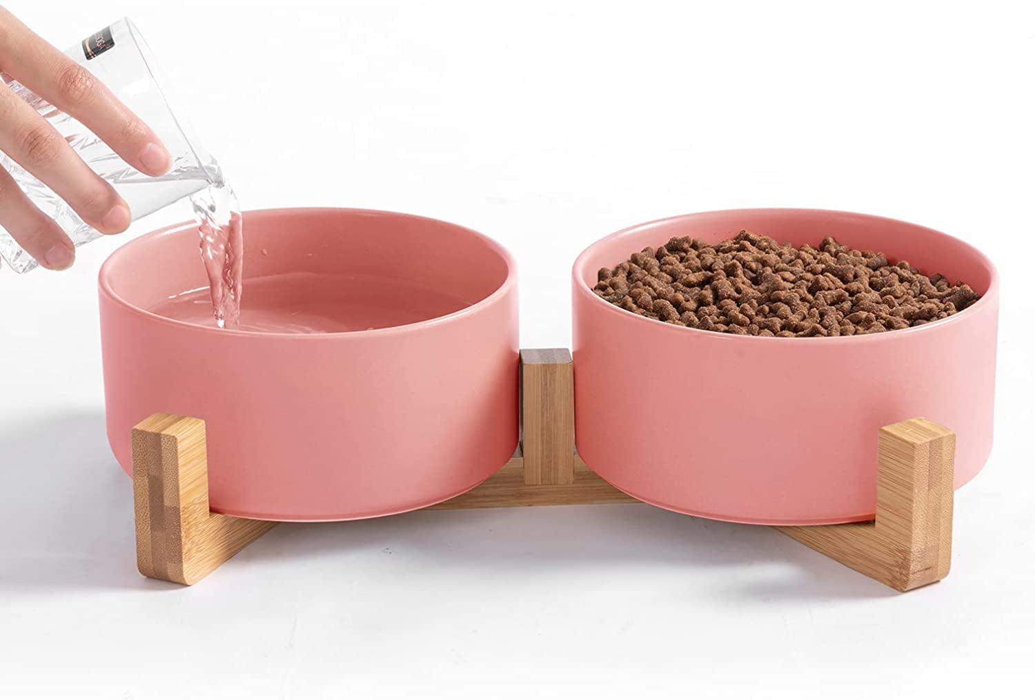 Frewinky Dog Bowls,Ceramic Dog-Food Bowl and Water Bowl Set for Medium  Sized Dogs,No Spill Non Skid Dog Bowl Mat and Tilted Double Pet Bowls,Set  of