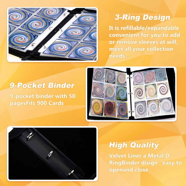 9 Pocket Card Binder,720 Double Sided Pocket PU Collection  Binder,Waterproof Trading Card Album Holder,Zip Card Folder for YuGiOh,  MTC, TCG, Game ...