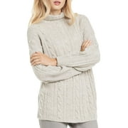 Nic + Zoe Womens Petites Metallic Cable Knit Turtleneck Sweater Gray PS