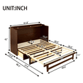 thumbnail image 3 of Queen Size Retro Rattan Murphy Bed, Wood Cabinet Bed with Storage Drawers, Hidden Foldable Platform Bed, Space Saving for Small Room, Guest, Walnut, 3 of 9