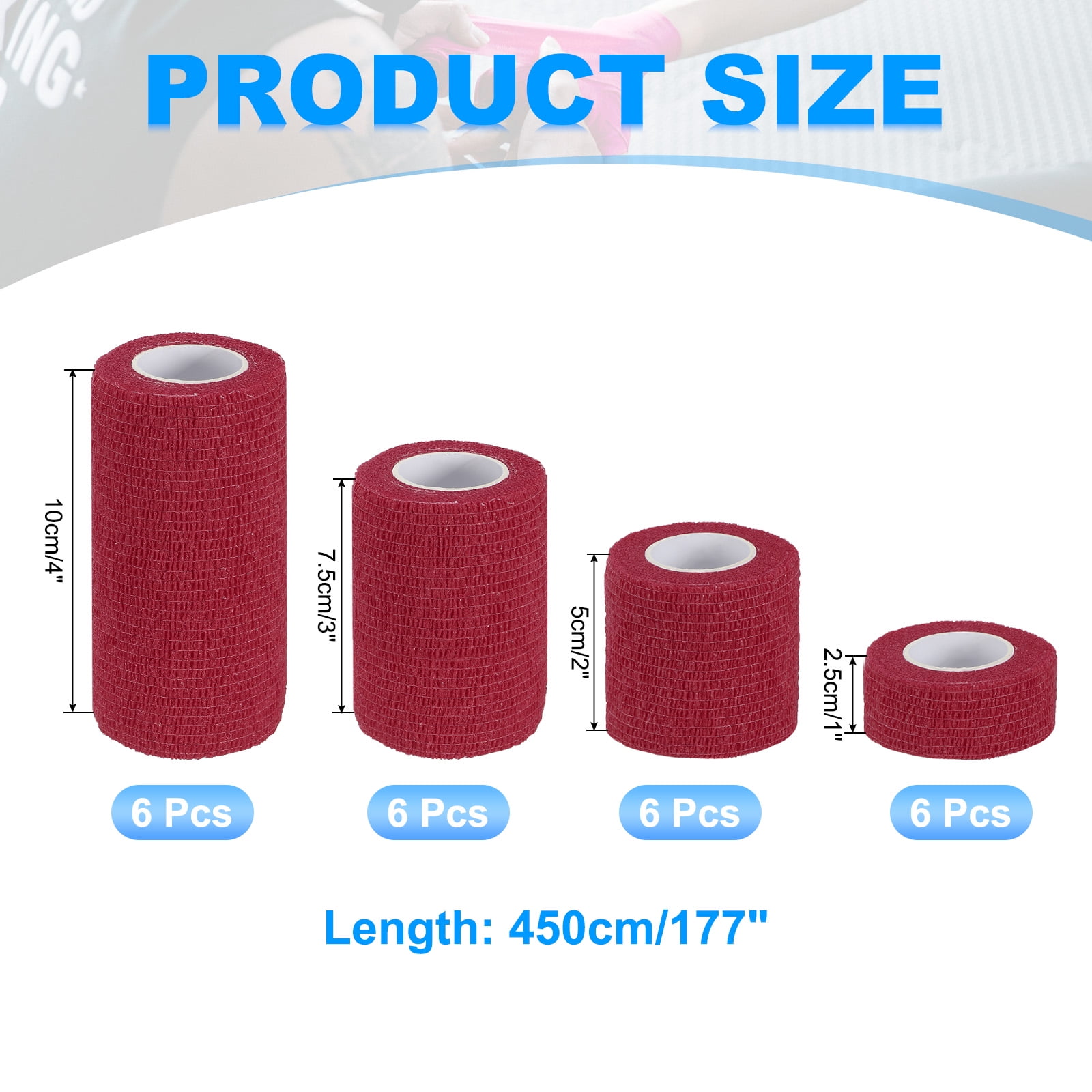 Uxcell Self Adhesive Bandage Wraps, Yard Elastic Self Breathable Self Adherent Wrap Tape for Stretch Athletic Sports Dark Red