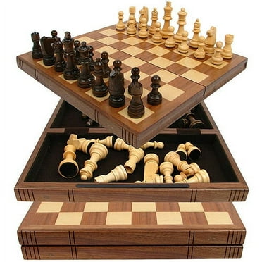 Wooden Chess Set - 12” Portable Folding Travel Chess Board with Storage and Magnetic Closure