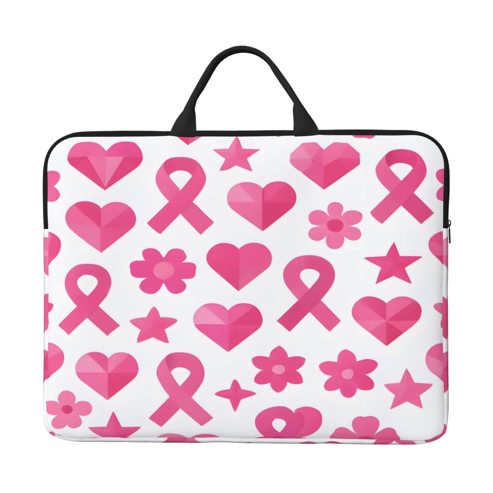 Laptop Sleeve Bag For Women Men 14inch Waterproof Durable Protective Computer Carrying Cover Handle Laptop Case Bag Modern Pink Ribbon Pattern With Geometric Elements