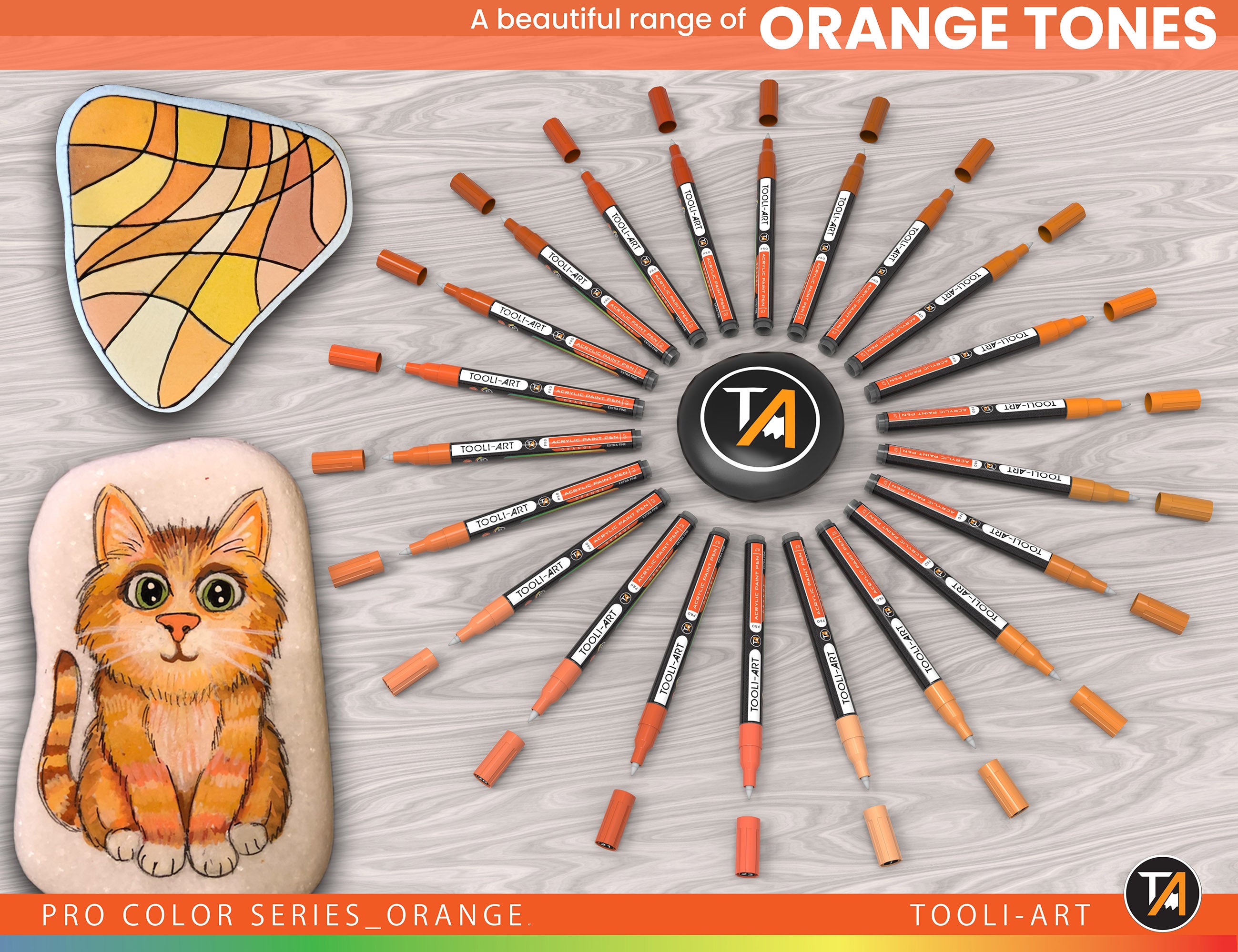 Acrylic Paint Pens 22 Assorted Orange Tones Pro Markers Set 0.7mm Extra Fine