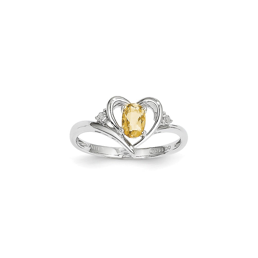 14k White Gold Oval Polished Prong set Open back Citrine Diamond Ring .01 dwt .38 cwt by Jewelryweb