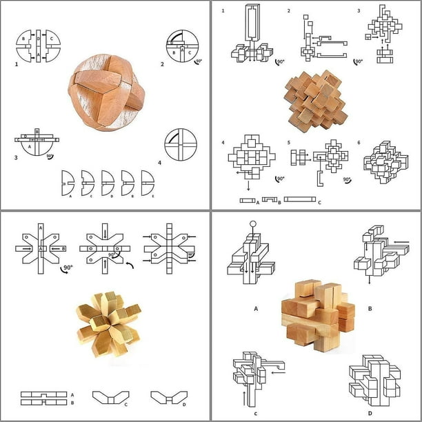Set De 6 Rompecabezas 3D De Madera – Cubos De Dificultad Media A Alta En Caja Regalo