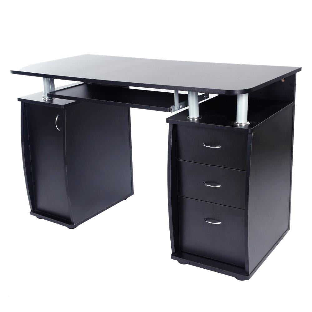Ktaxon Black 3 Drawers Computer Desk Black Study Workstation Office