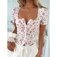 thumbnail image 6 of Women Square Neck Summer Tops Cute Y2K Cropped Tops Button Down Blouses Baby Tees White L, 6 of 7