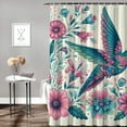 thumbnail image 2 of JEUXUS Bird Colorful Flowers Print Bathroom Shower Curtain Set with Hooks Waterproof Multiple Sizes White, 2 of 7