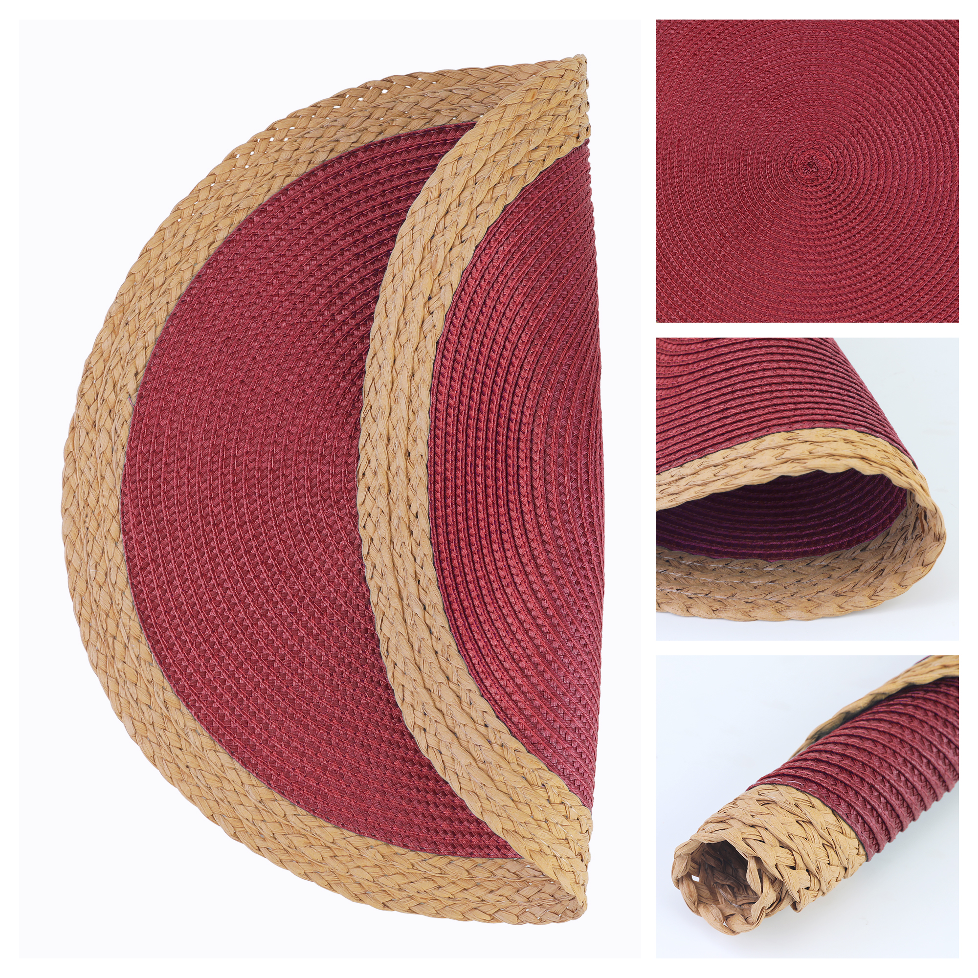 Unique Bargains Farmhouse Placemats Set of 6 Washable Kitchen Table Mat Wine Red