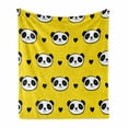 thumbnail image 1 of Animal Soft Flannel Fleece Throw Blanket, Smiling Panda Bear Heads and Little Heart on Yellow Background, Cozy Plush for Indoor and Outdoor Use, 70" x 90", Yellow White and Black, by Ambesonne, 1 of 6