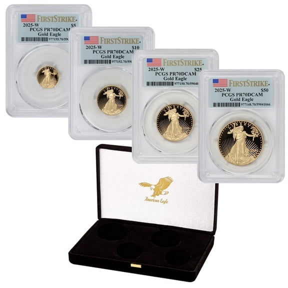 2025-W Set of 4 American Gold Eagle Proof Coins PR-70 Deep Cameo First Strike Flag Label with Mint Box and CoA $50 $25 $10 $5 PCGS PR70DCAM U.S. Mint