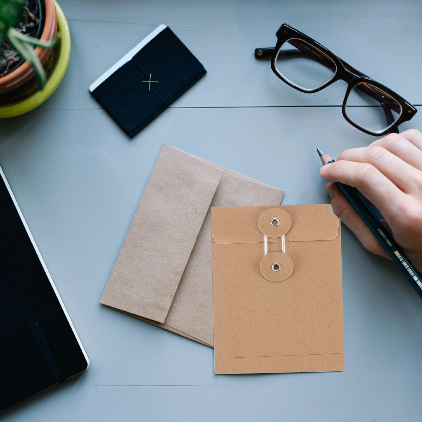 REGALWOVEN Kraft Paper Envelope with String Tie Closure Blue A4