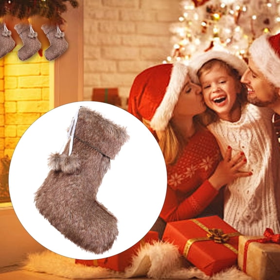 Plush Tassel Christmas Stocking - 20 x 11 Inch Farmhouse Fireplace Hanging Decor for Large Family