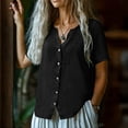 thumbnail image 5 of TGSLY Lace Crochet Trim Placket Tops for Women Notched V Neck Short Sleeve Blouses Loose Fit Dressy Casual Full Button Front Solid Color Tshirts L, 5 of 7
