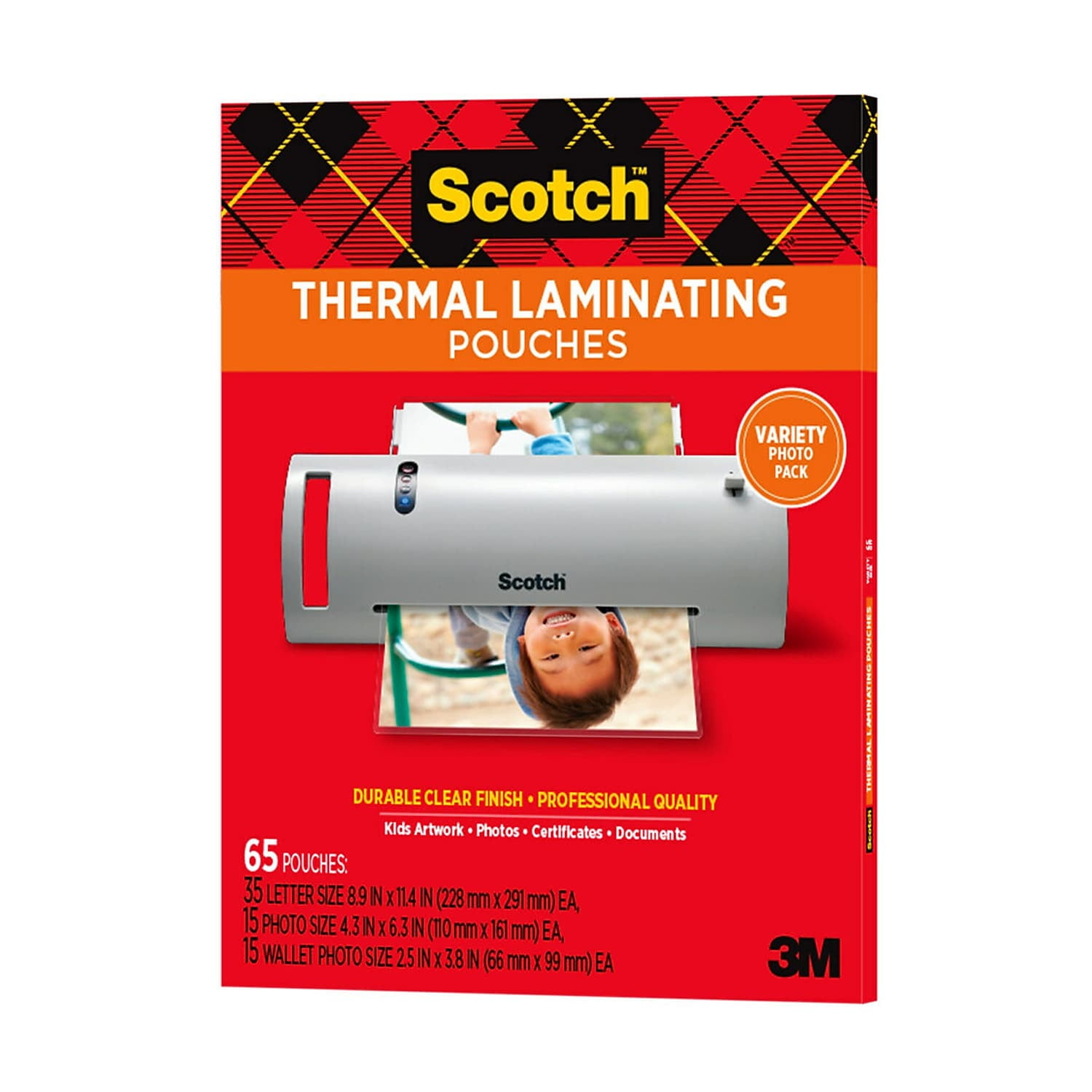 Scotch Thermal Laminating Pouches Variety Pack, Includes 35 Letter Size, 15 Standard Photo Size, and 15 Small Photo, 3 and 5 Mil, 65 Total Laminating Sheets