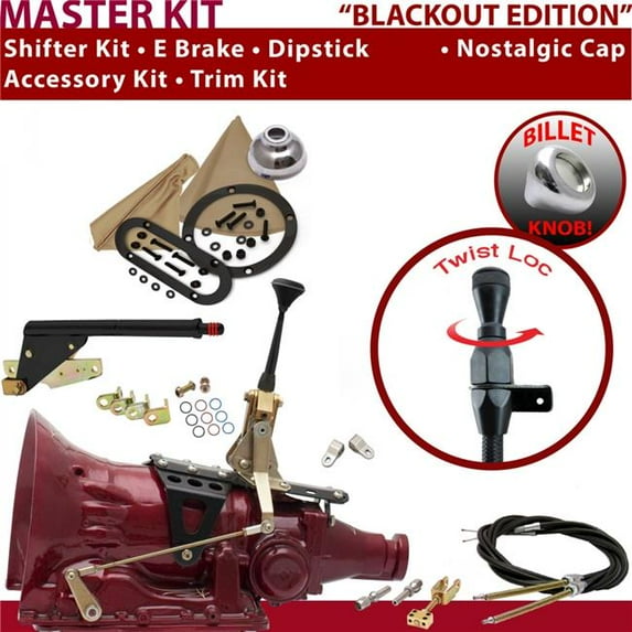 American Shifter 4L60 Shifter Kit Black 6 in. E Brake Cable Clevis Trim Kit Dipstick for EBCAF