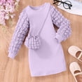 thumbnail image 3 of Auroural Girls Long Sleeve Knit Dress with Matching Mini Crossbody Bag Round Neck Ribbed Casual Outfit, 3 of 9