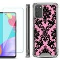 thumbnail image 1 of Shockproof Bumper Phone Case for Samsung Galaxy A02s, with Tempered Glass Screen Protector, by OneToughShield ® - Victorian Pink/Black, 1 of 4