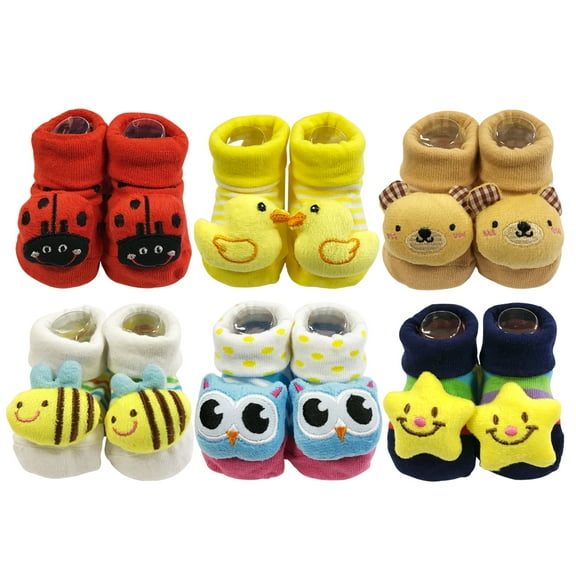 Wrapables® Cute 3D Cartoon Anti-Skid Baby Booties Sock Slipper Shoes (Set of 6)